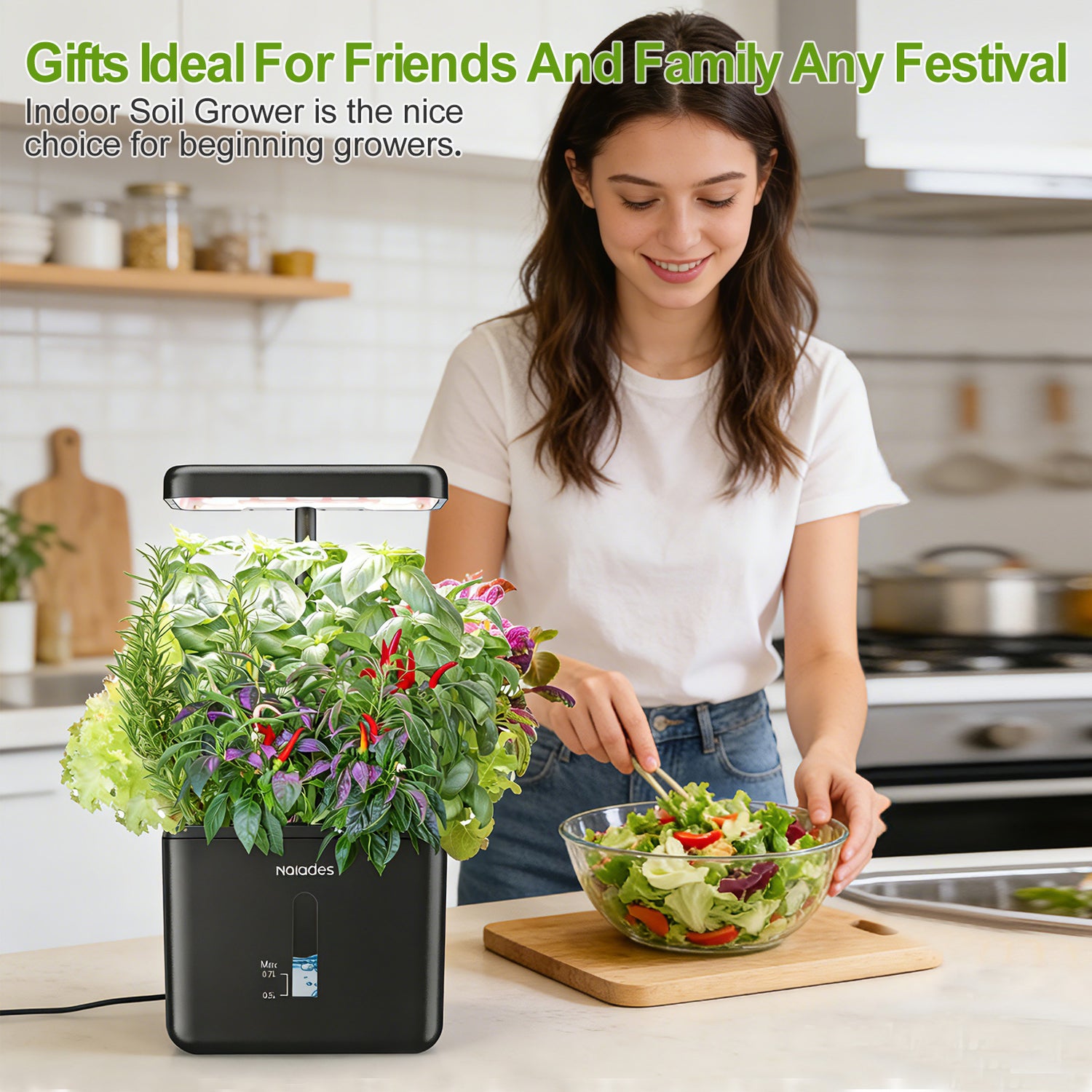 Naiades Indoor Garden Growing Systems Self-Watering Plant Pot Smart Gardening System with 17 Watts LED Grow Light Auto Timer Gardening Plant Gifts for Mom Women Plant Pot for vegetables herbs(No Seeds&amp;Soil)