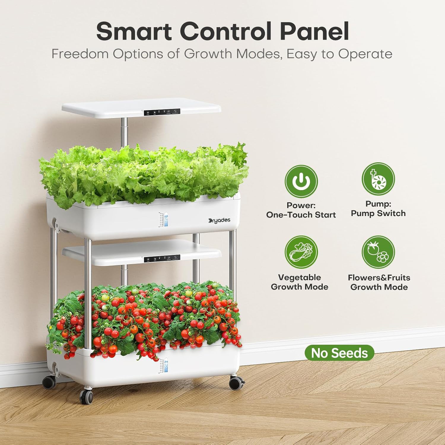 Dryades Hydroponics Growing System Indoor Garden, 44 Pods Plant Herb Garden Germination Kit with LED Grow Light, 20L Double-Layer Large Capacity Hydrophonic Planter Grower for Vegetable Fruit Z243-2L-WH