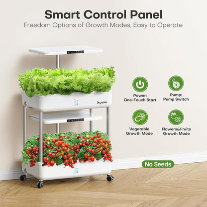 Dryades Hydroponics Growing System Indoor Garden, 44 Pods Plant Herb Garden Germination Kit with LED Grow Light, 20L Double-Layer Large Capacity Hydrophonic Planter Grower for Vegetable Fruit Z243-2L-WH