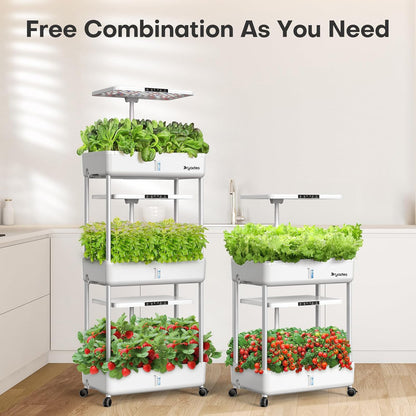 Dryades Indoor Garden Hydroponics Growing System Kit: 66 Pods Plant Herb Garden Germination Kit with LED Grow Light, 30L Large Capacity Kitchen Hydroponics Planter Grower for Vegetable Fruit Z243-3L-WH