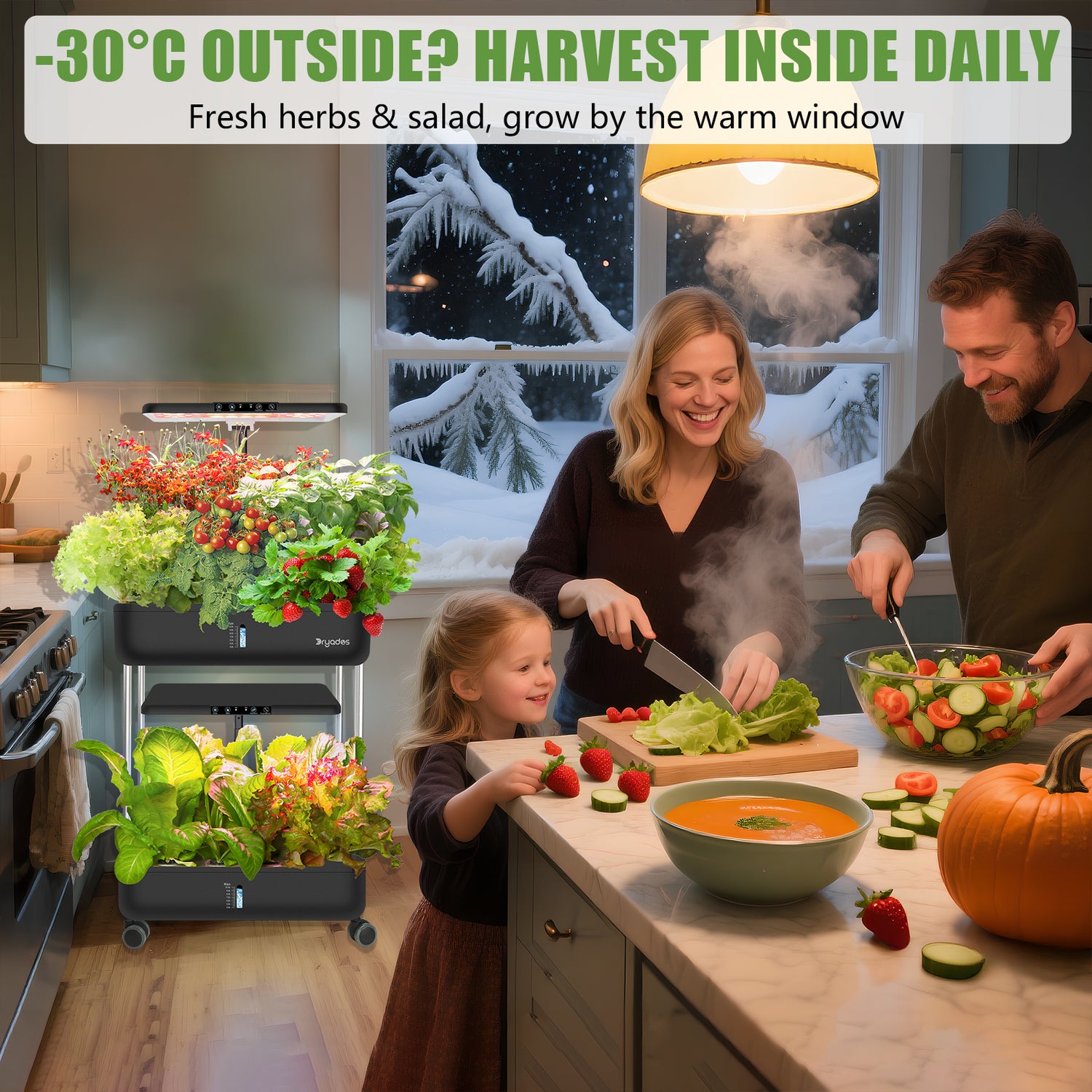 DRYADES 44 Pods Hydroponics Growing System, DRYADES Dual Layers Indoor Garden with LED Full Spectrum Grow Light, 2 × 13.3L Water Tanks, Height &amp; Angle Adjustable, Professional Smart Plant Germination Kits - Z243