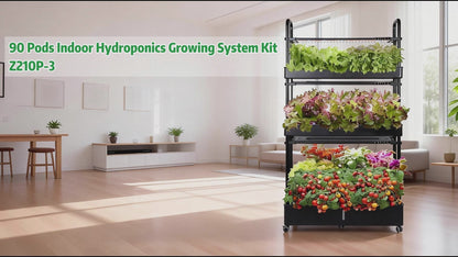Dayades Large Hydroponics Growing System Kit, 90 Pods Vertical Hydroponic Garden with 3 Light Modes Grow Light, Auto Circulating Water System, 40L Indoor Gardening System for Herb Vegetable Fruit Z210-3L-BL